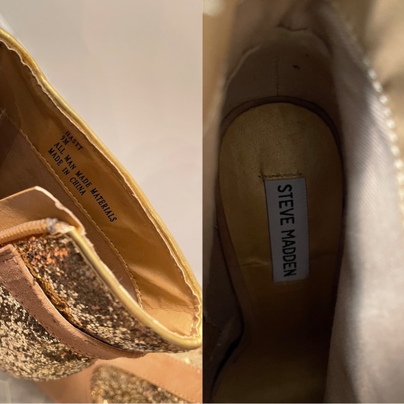 Steve Madden Gold Glitter & Tan Suede Booties Sz. 9 - Picture 3 of 4